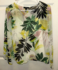 Alfani Women’s Petite PM Multicolor Floral Sheer Chiffon Scoop Neck Blouse picture