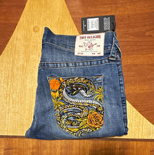 True Religion Men’s World Tour Blue Medium Wash Denim Jeans Straight 34 picture