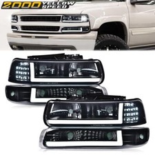 Fit For 99-02 Chevy Silverado 00-06 Tahoe LED DRL Black Headlights+Bumper Lamps picture