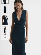 REISS JAYLA FITTED WRAP DESIGN MIDI DRESS IN TEAL Women’s Size Uk 14 Or Us 10 picture