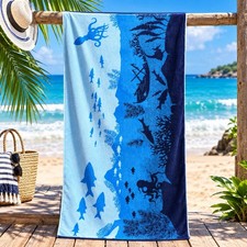 LOFT by Loftex Cotton Kids Ocean Life Blue Beach Towel 30x60 Hanging Loop picture