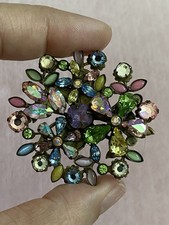VNTG Rare Bouquet Flowers Signed Sorrelli Multicolored Rhinestone Costume Brooch picture