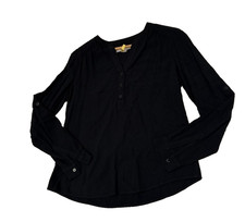 LOFT Popover Blouse XS V-Neck Long Sleeve Tunic Rayon Work Casual Solid Black picture