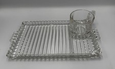 Hazel Atlas Ball & Rib Glass Sip N Smoke Snack Luncheon Tray & Cup Set Of 4 picture