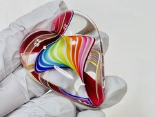 VTG Steven Maslach Cuneo Furnace Rainbow Heart Art Glass Paperweight 1.75”  picture