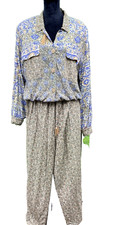 Vintage Carole Little Pant Set Women Size 10 Top Size 8 Bottoms Brown Blue Bead picture