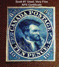 Canada #7 🍁USED VF (1855) Appears Mint, APS Certificate ULTRA RARE picture