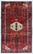 Vintage Hamedan 5x10 Tribal Geometric Hand Knotted Wool Rug Red Oriental Area picture