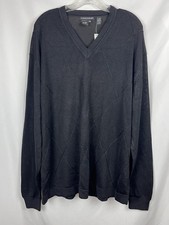 Vintage 90s Tulliano Men's XXL V-Neck Sweater Black Argyle Texture Old Money NWT picture