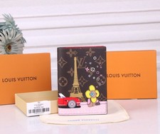 Louis Monogram Passport Holder Paris Graphic Red Interior Travel Wallet New picture