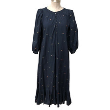 The Great A Line Dress Womens 1 Small Blue Floral Embroidered 3/4 Sleeve Lined picture