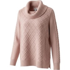 Calvin Klein Womens Pale Pink Cowl Neck Cable Diamond Knit Sweater M9XS6704 L picture