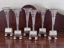 Antique Victorian Silverplate Combination Napkin Rings and Glass Trumpet Vases  picture