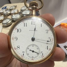 Waltham Open Face Pocket Watch Gold Filled Yellow Case White Dial vintage RUNS picture