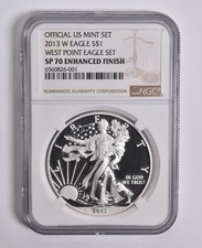 2013-W American Silver Eagle West Point ENHANCED Finish SP70 NGC Brown Lbl picture