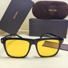 Tom Ford FT0906 Retro Style Glossy Black Acetate Frame Yellow Lenses 58-17-145 picture