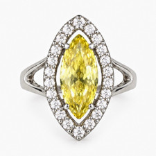Fancy Yellow Marquise Diamond Halo Cocktail Ring 14k White Gold Size 7 picture