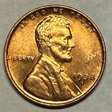 1938-S Lincoln wheat cent. Mildly toned UNC. #q1 picture
