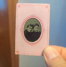 Antique 1880s-1890s Tintype Photo 2 Young Women Pink Card Victorian picture