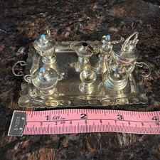 Mini Vintage Mexican Alpaca Silver Tea Set with Turquoise knobs 10 Pc picture