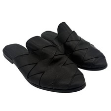 Seychelles Leather Woven Mules Womens 7 Black Pointed Toe Flat Slides Slip On picture
