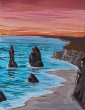 ShawNshawN Sea Coast Original Painting on Canvas - 11x14  Cliff contemporary Art picture