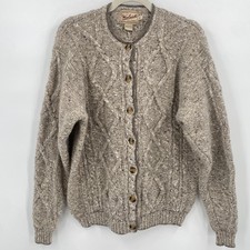 VTG 90s Woolrich Hand Framed Cable Knit Cardigan Sweater Women XL Heather Wool picture