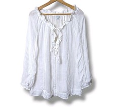 Sundance White Peasant Top XL Boho Gauzy Long Sleeve Wide Ruffle Neckline picture