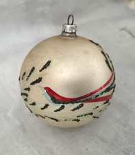 Vintage West Germany Blown Glass Gold Red Bird Mica Gold Christmas Ornament 3