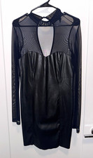 FOREVER 21 Black Faux Leather Mesh Sheer Mini Dress Large picture
