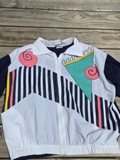 Vintage 90s Teddi Sport Geometric Windbreaker Jacket Memphis Neon Abstract Sz M picture