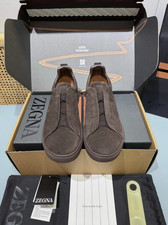 Zegna Triple Stitch Slip On Dark Brown Suede Men's  picture
