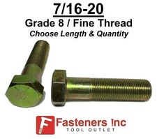 7/16-20 Hex Bolt Yellow Zinc Grade 8 Cap Screw Fine Thread (Choose Size & Qty) picture