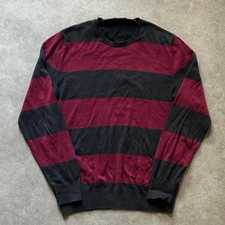 Vintage 2000s Y2K Black Burgundy Striped Crewneck Sweater Mens Small picture