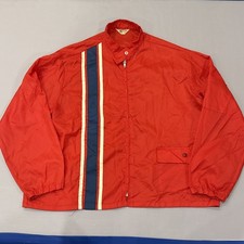 VTG 60s Swingster Racing Strip Jacket Red Lightweight Wind Breaker XL picture