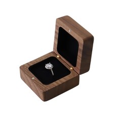 muso wood Vintage Solid Wood Ring Box  HandPolished Engagement Ring Holder Bo... picture