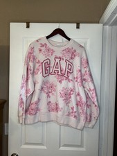 GAP  Logo Heritage Pink Floral Sweatshirt  XL crew neck raglan sleeve - NWOT picture