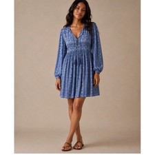 Torrid Fit & Flare Mini Dress Women 1X Blue Boho Wash Gauze camisole tassels NWT picture