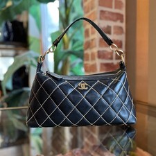 CHANEL Small Black Surpique Wild Stitch Lambskin Hobo picture