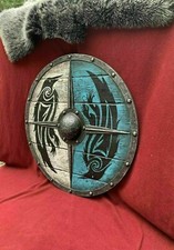 Medieval Viking Raven Wood Shield Valhalla Warrior Reproduction Battle Style picture