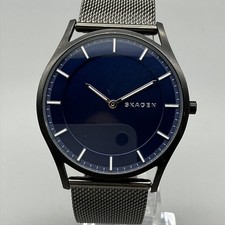 Skagen Holst SKW6223 Mens Watch 40mm Blue Dial Black Mesh Stainless New Battery picture