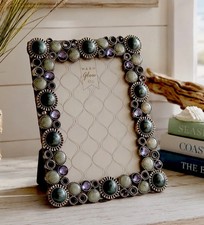 WARM GLOW Bejeweled Frame 4x6 Sea Foam Greens, Blues, Metal Frame Home Decor NIB picture