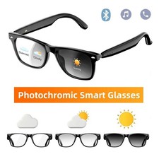 Photochromic Bluetooth Smart Glasses Auto Tint Open Ear Speaker Hands Free Call picture