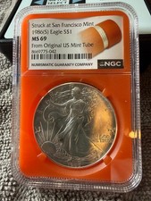 1986 (S) Silver Eagle NGC MS69 San Francisco Original Mint Tube Orange Core picture