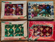 VINTAGE SHINY BRITE MINIATURE GLASS CHRISTMAS TREE ORNAMENTS JAPAN 4-BOXES picture