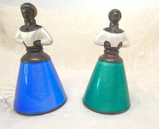  J. Tostrup (Norway) gilt enameled sterling silver salt & pepper shakers Blue Gr picture
