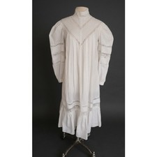 Vintage 1980s Ceegee Sue Wong Dress White Cotton Lace Boho Victorian Puff Sleeve picture