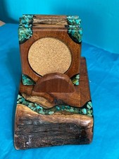 BENITO M LOERA FOR JAY KING MINE FINDS MESQUITE TURQUOISE INLAID COASTER SET picture