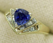 2.82 Ct Trillion Cut Tanzanite Ring Engagement Ring 14K Solid Yellow Gold picture
