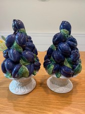 Vintage Italian Majolica Pottery- Pair of Ceramic Plum Tree Figurines picture
